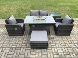 Rackhams Rattan Outdoor Garden Furniture Set Gas Fire Pit Dining Table with Side Table Chair Love seat Sofa Footstool - thumbnail 1
