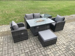 Rackhams Rattan Outdoor Garden Furniture Set Gas Fire Pit Dining Table with Side Table Chair Love seat Sofa Footstool - thumbnail 2