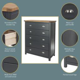 Rackhams Dunkeld 5-Drawer Chest of Drawers - midnight blue - thumbnail 6