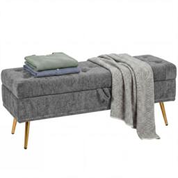Rackhams Storage Ottoman, Chenille Ottoman Storage Box - Grey - thumbnail 2
