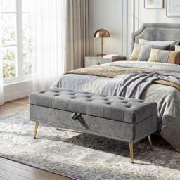 Rackhams Storage Ottoman, Chenille Ottoman Storage Box - Grey - thumbnail 1