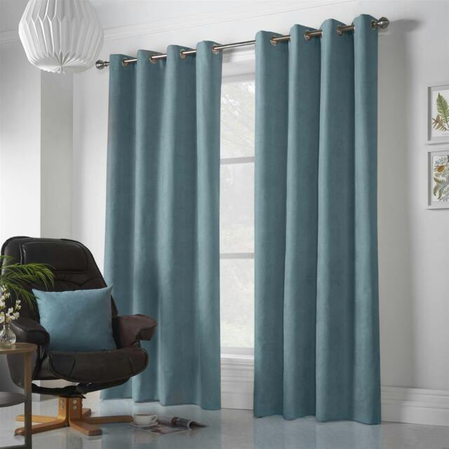 Rackhams Velvet Chenille Ring Top Curtains - Teal - 142cm width x 183cm drop - image 1