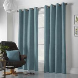 Rackhams Velvet Chenille Ring Top Curtains - Teal - 142cm width x 183cm drop