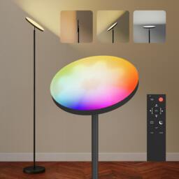 Rackhams RGB Floor Lamp with Rotatable Head, Modern Standing Lamp, Black - Black - thumbnail 2