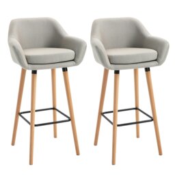 Rackhams 2 PCs Upholstered Bucket Seat Bar Stools w/ Solid Wood Legs Beige - Grey - thumbnail 3