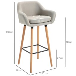 Rackhams 2 PCs Upholstered Bucket Seat Bar Stools w/ Solid Wood Legs Beige - Grey - thumbnail 6