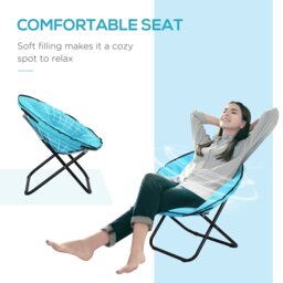 Rackhams Folding Saucer Moon Chair Oversized Padded Seat Round Oxford Blue - Blue - thumbnail 3