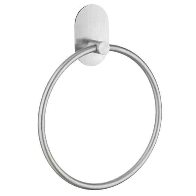 Rackhams Brushed Stainless Steel (W)16.8cm Bathroom Towel Ring Self Adhesive Wall Mounted