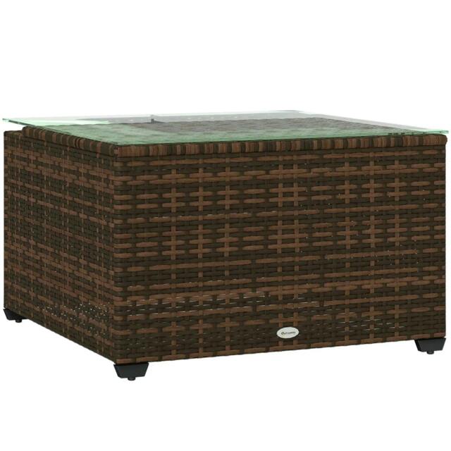 Rackhams 62 x 62cm Glass-Top Rattan Side Table - Brown