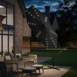 Rackhams 3M Cantilever Garden Parasols Dark Grey Iron Banana Umbrella with LED Lights - Cross base+Petal water tank base - thumbnail 2