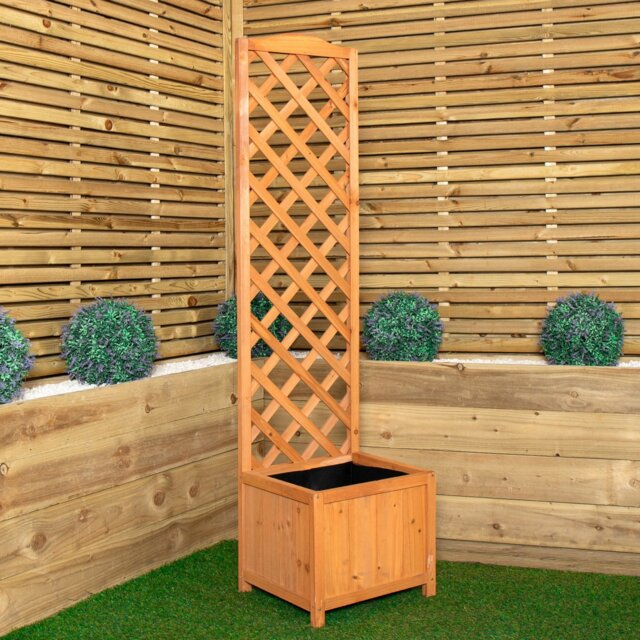 Rackhams 1.6m Samuel Alexander Natural Wooden Freestanding Garden Trellis with Raised Bed Planter - image 1