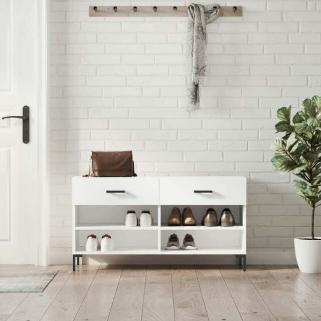 Rackhams Shoe Bench High Gloss White 102x35x55 cm Engineered Wood - image 1