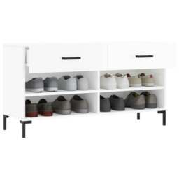 Rackhams Shoe Bench High Gloss White 102x35x55 cm Engineered Wood - thumbnail 4