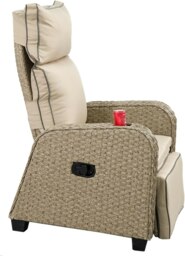 Rackhams Outdoor Wicker 170° Lay Flat Recliner Chair with Soft Cushions, Adjustable Backrest and Footrest - Natural - 1 - Natural - Rattan - thumbnail 6