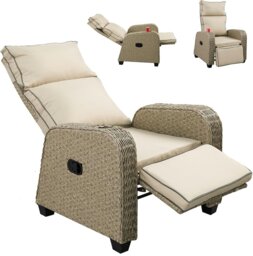 Rackhams Outdoor Wicker 170° Lay Flat Recliner Chair with Soft Cushions, Adjustable Backrest and Footrest - Natural - 1 - Natural - Rattan - thumbnail 1