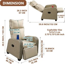 Rackhams Outdoor Wicker 170° Lay Flat Recliner Chair with Soft Cushions, Adjustable Backrest and Footrest - Natural - 1 - Natural - Rattan - thumbnail 4