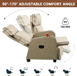 Rackhams Outdoor Wicker 170° Lay Flat Recliner Chair with Soft Cushions, Adjustable Backrest and Footrest - Natural - 1 - Natural - Rattan - thumbnail 3