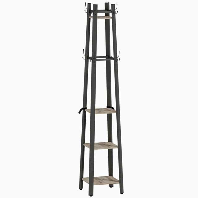 Rackhams Industrial-Style Four Shelf Coat Stand - Grey/Black