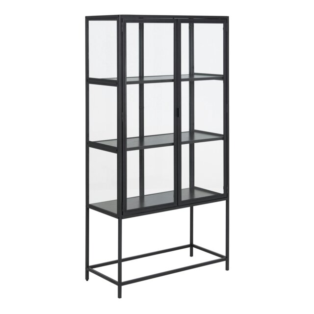 Rackhams Seaford 2 Glass Door Display Cabinet in Black - 1 - Full Assembly Required - Black - image 1