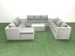 Rackhams Rattan Garden Outdoor Furniture Set 10 Seater Garden Sofa Coffee Table Set with Big Footstool Side Table Light Grey Mixed - thumbnail 2