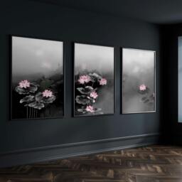 Rackhams Living Room Canvas Art - Set of 3 Asian Inspired Wall art Prints - A4 8.27 x 11.69 in / 21 x 29.7 cm - Satin Photo paper 280 gsm - Oak Frame - thumbnail 5