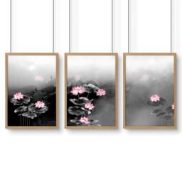 Rackhams Living Room Canvas Art - Set of 3 Asian Inspired Wall art Prints - A4 8.27 x 11.69 in / 21 x 29.7 cm - Satin Photo paper 280 gsm - Oak Frame - thumbnail 1