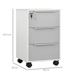 Rackhams Modern 3-Drawer Locking File Cabinet Mobile Chest of Drawers Side Table - White and Grey - thumbnail 5