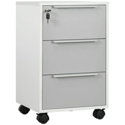 Rackhams Modern 3-Drawer Locking File Cabinet Mobile Chest of Drawers Side Table - White and Grey - thumbnail 2