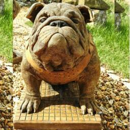 Rackhams Life Size Sitting British Bulldog Stone Garden Ornament - thumbnail 2