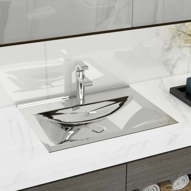 Rackhams Wash Basin with Overflow 60x46x16 cm Ceramic Silver