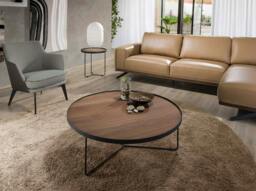 Rackhams Round Coffee Table Walnut and Black Steel 2006 - thumbnail 3