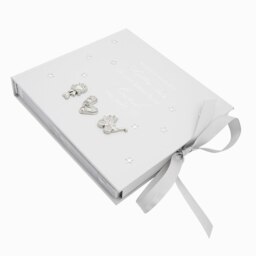 Rackhams Baby Keepsake Photo Album with Silver Plated Rattle Pram and Booties - thumbnail 2