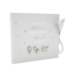 Rackhams Baby Keepsake Photo Album with Silver Plated Rattle Pram and Booties