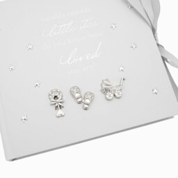 Rackhams Baby Keepsake Photo Album with Silver Plated Rattle Pram and Booties - thumbnail 3
