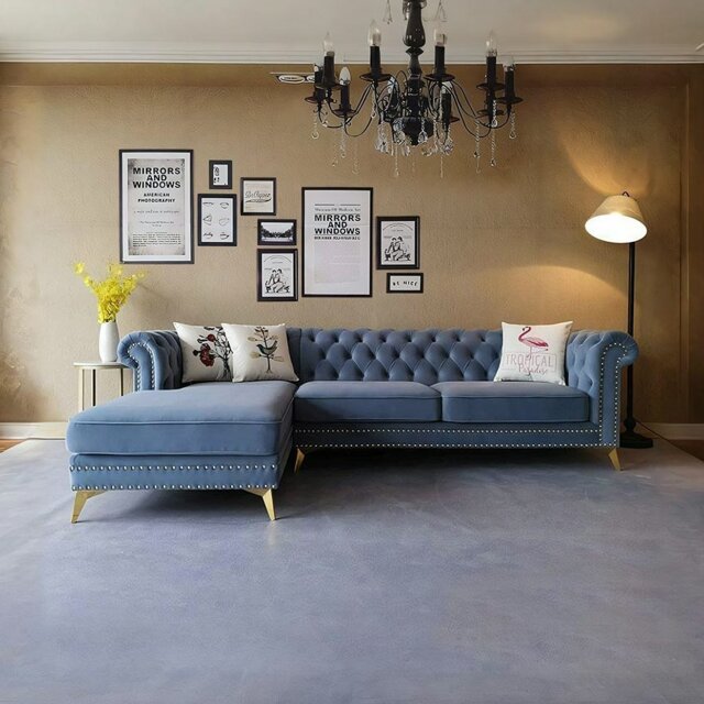 Rackhams Glamour Three Seater Corner Sofa, Velvet - image 1