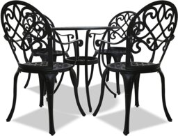 Rackhams PREGO Luxurious Garden and Patio Table and 4 Large Chairs with Armrests Cast Aluminium Bistro Set - Black - thumbnail 1