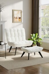 Rackhams Minimal Comfy Chair with Footstool Set for Living Reading Room - Beige - thumbnail 1