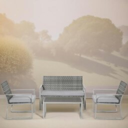 Rackhams Set of 4 PE Rattan Garden Bistro Furniture Set Grey - thumbnail 6