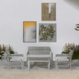 Rackhams Set of 4 PE Rattan Garden Bistro Furniture Set Grey - thumbnail 4