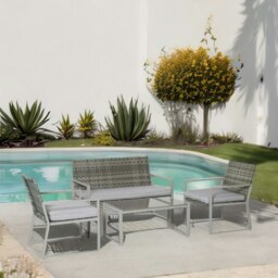 Rackhams Set of 4 PE Rattan Garden Bistro Furniture Set Grey - thumbnail 1