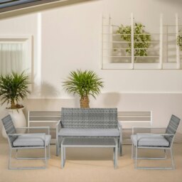 Rackhams Set of 4 PE Rattan Garden Bistro Furniture Set Grey - thumbnail 5