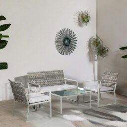 Rackhams Set of 4 PE Rattan Garden Bistro Furniture Set Grey - thumbnail 2