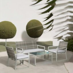 Rackhams Set of 4 PE Rattan Garden Bistro Furniture Set Grey - thumbnail 3