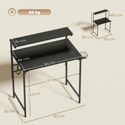 Rackhams Computer Desk, 80cm Home Office Study Table with Hutch Shelf - White - thumbnail 4