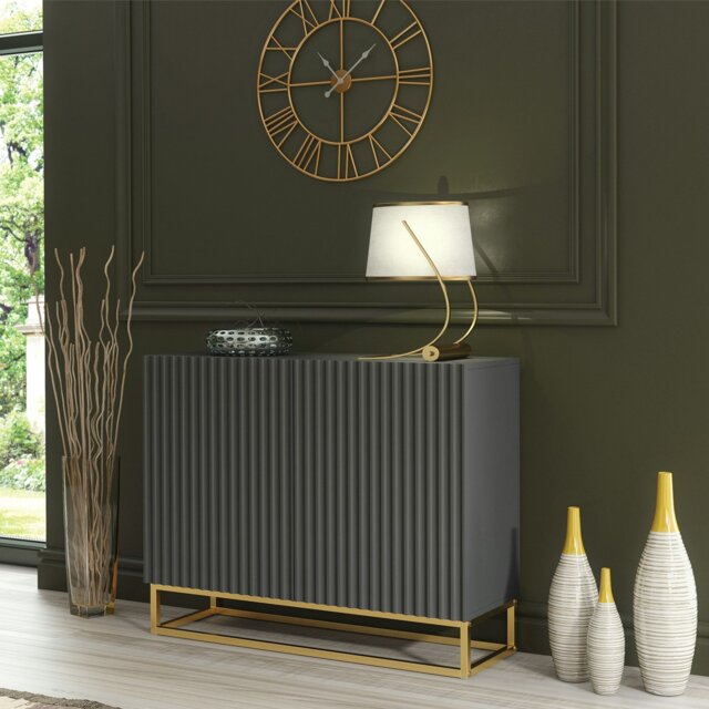 Rackhams Graceful Grey Sideboard with Fluted Fronts & Gold Legs – 100cm Storage Unit - 100cm - Grey - MDF/Chipboard - image 1