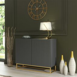Rackhams Graceful Grey Sideboard with Fluted Fronts & Gold Legs – 100cm Storage Unit - 100cm - Grey -  MDF/Chipboard