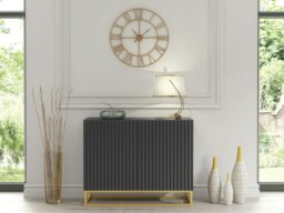 Rackhams Graceful Grey Sideboard with Fluted Fronts & Gold Legs – 100cm Storage Unit - 100cm - Grey -  MDF/Chipboard - thumbnail 3