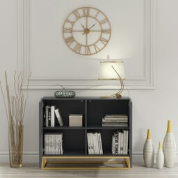 Rackhams Graceful Grey Sideboard with Fluted Fronts & Gold Legs – 100cm Storage Unit - 100cm - Grey -  MDF/Chipboard - thumbnail 4