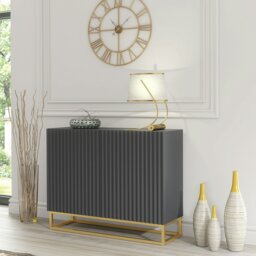 Rackhams Graceful Grey Sideboard with Fluted Fronts & Gold Legs – 100cm Storage Unit - 100cm - Grey -  MDF/Chipboard - thumbnail 2