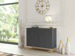 Rackhams Graceful Grey Sideboard with Fluted Fronts & Gold Legs – 100cm Storage Unit - 100cm - Grey -  MDF/Chipboard - thumbnail 6